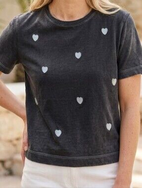 Bluesteel Black Heart Embroidered Crop Top Tee Soft Girl Coquette Y2K
